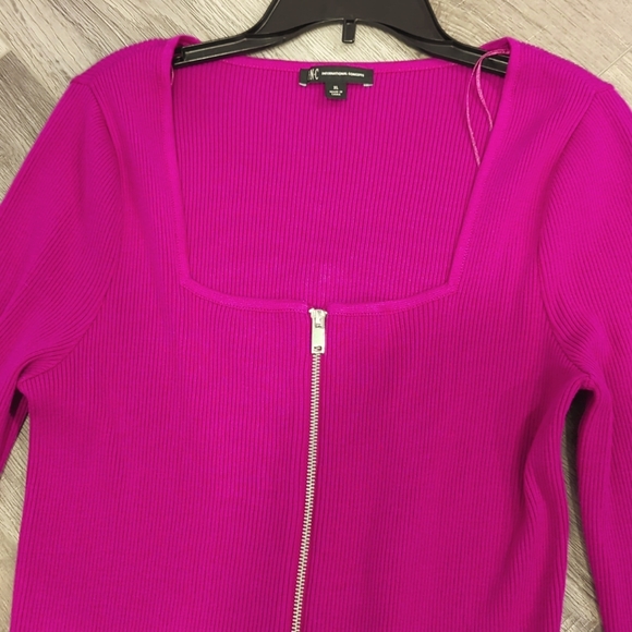 INC Ribbed Square Neck Full Zip Sweater - Picture 3 of 7